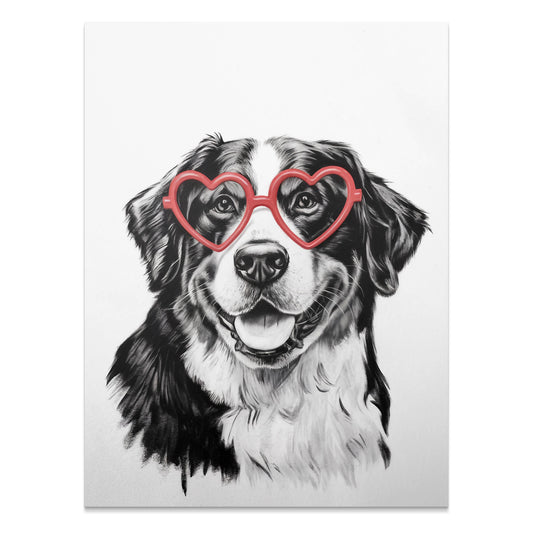 Premium Poster of Adorable Dog Wearing Heart Shaped Glasses Posters