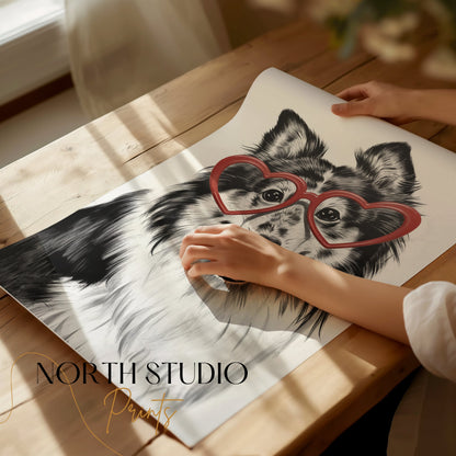 Premium Poster of Adorable Dog With Heart Shaped Glasses Print Posters