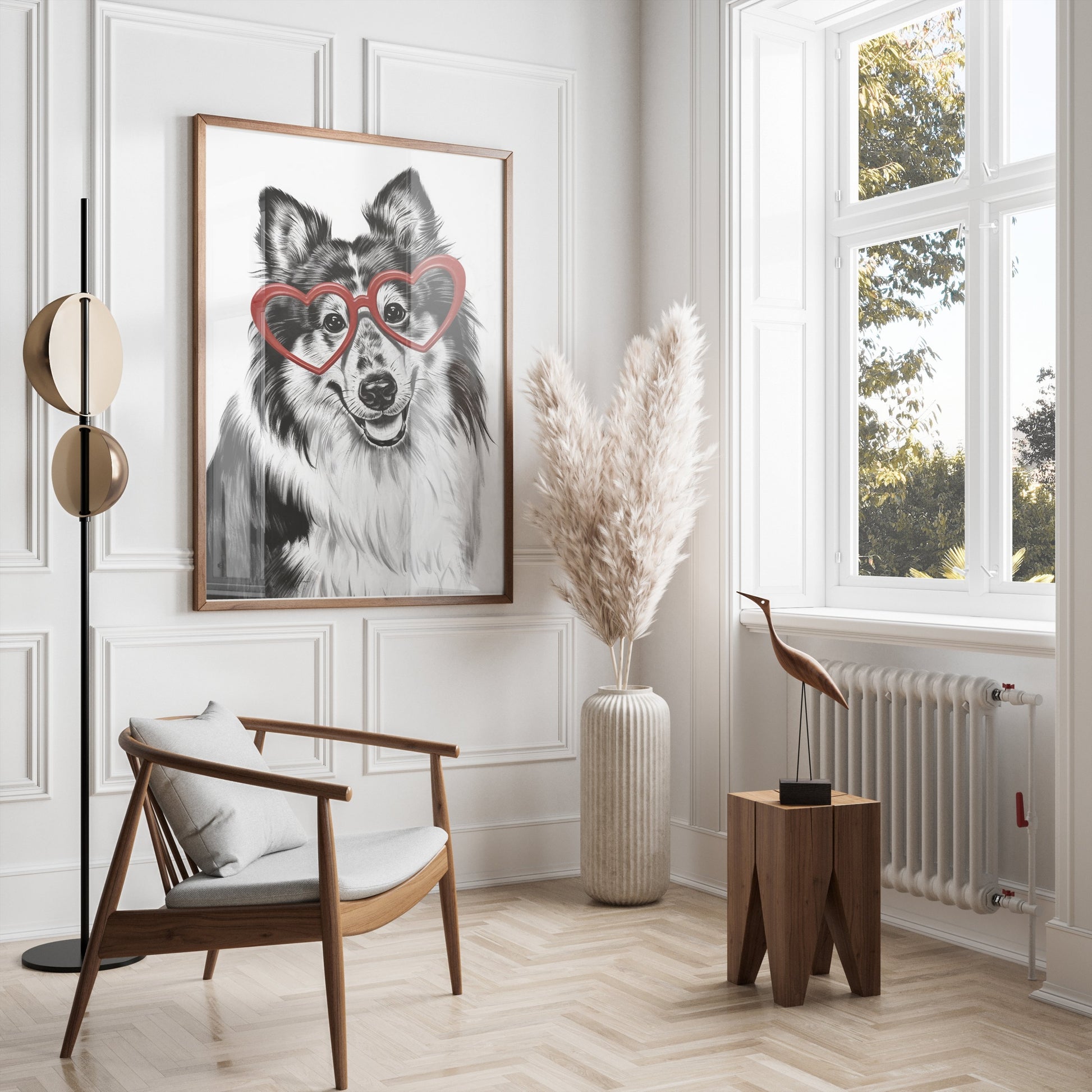 Premium Poster of Adorable Dog With Heart Shaped Glasses Print Posters