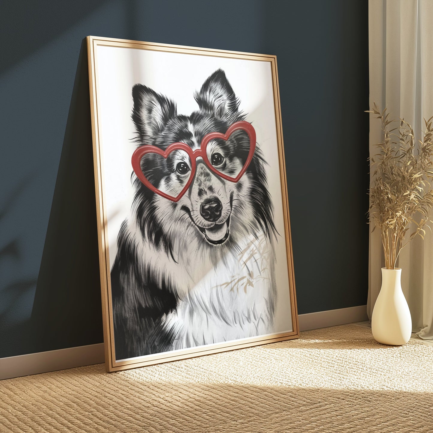 Premium Poster of Adorable Dog With Heart Shaped Glasses Print Posters
