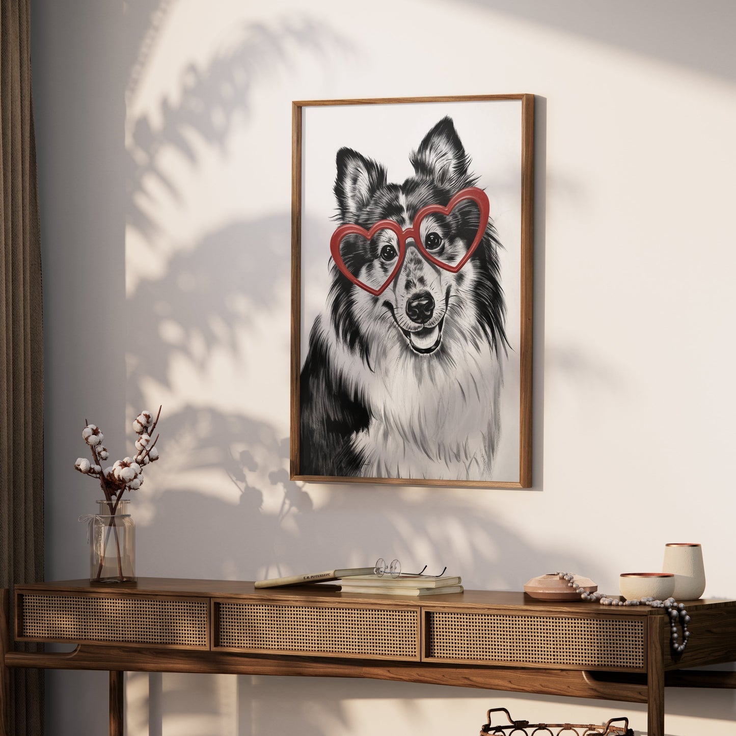 Premium Poster of Adorable Dog With Heart Shaped Glasses Print Posters