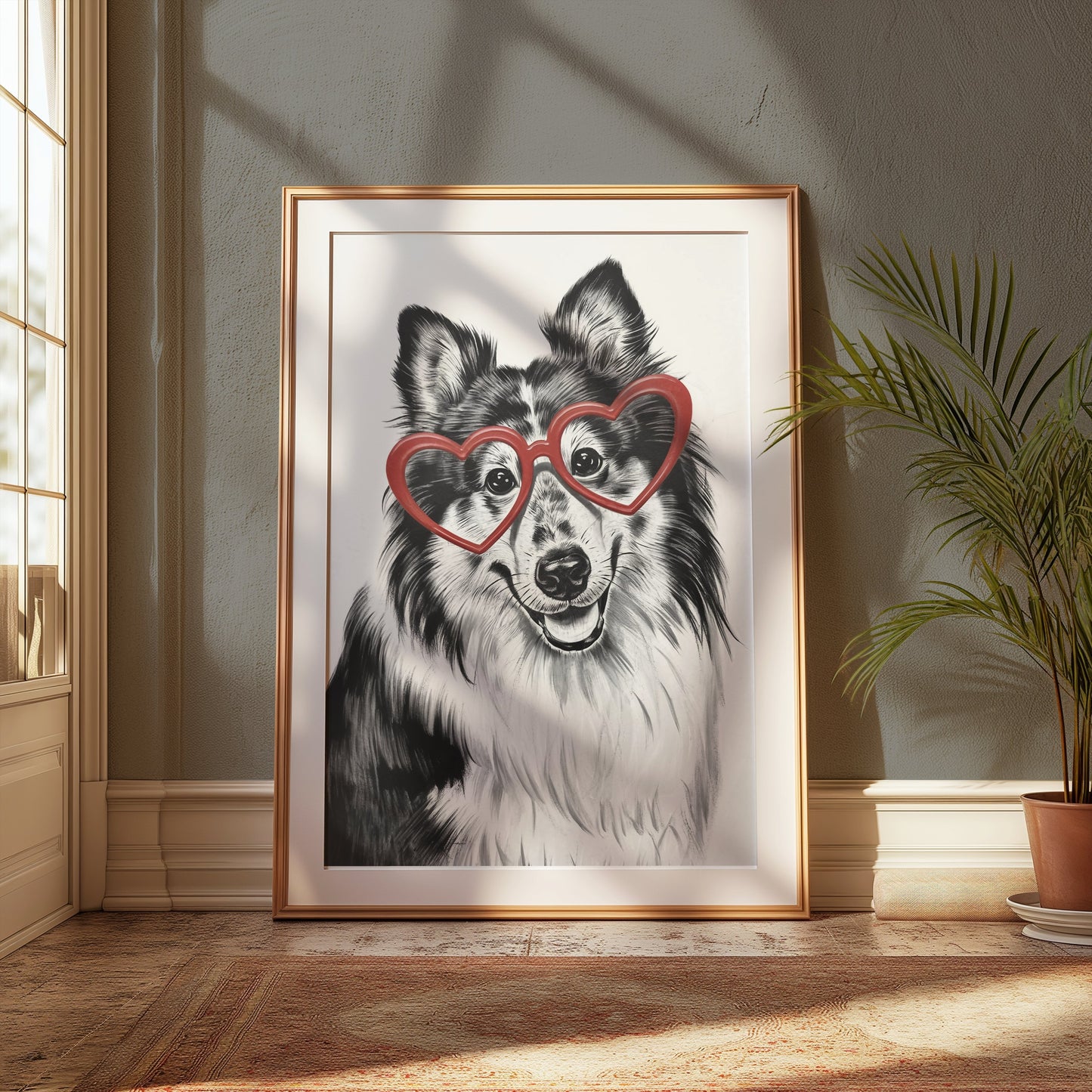 Premium Poster of Adorable Dog With Heart Shaped Glasses Print Posters