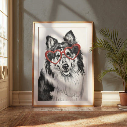 Premium Poster of Adorable Dog With Heart Shaped Glasses Print Posters