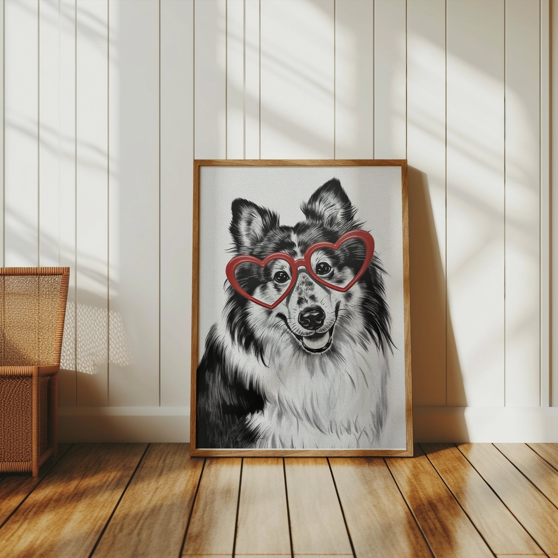 Premium Poster of Adorable Dog With Heart Shaped Glasses Print Posters