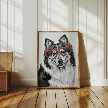 Premium Poster of Adorable Dog With Heart Shaped Glasses Print Posters