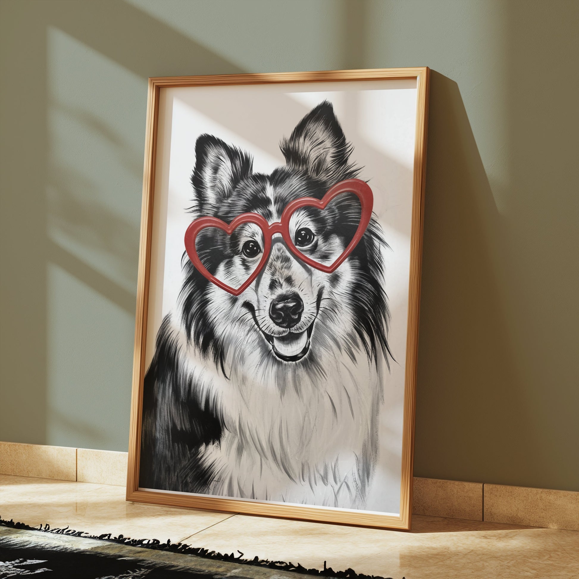 Premium Poster of Adorable Dog With Heart Shaped Glasses Print Posters