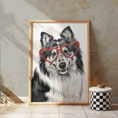 Premium Poster of Adorable Dog With Heart Shaped Glasses Print Posters