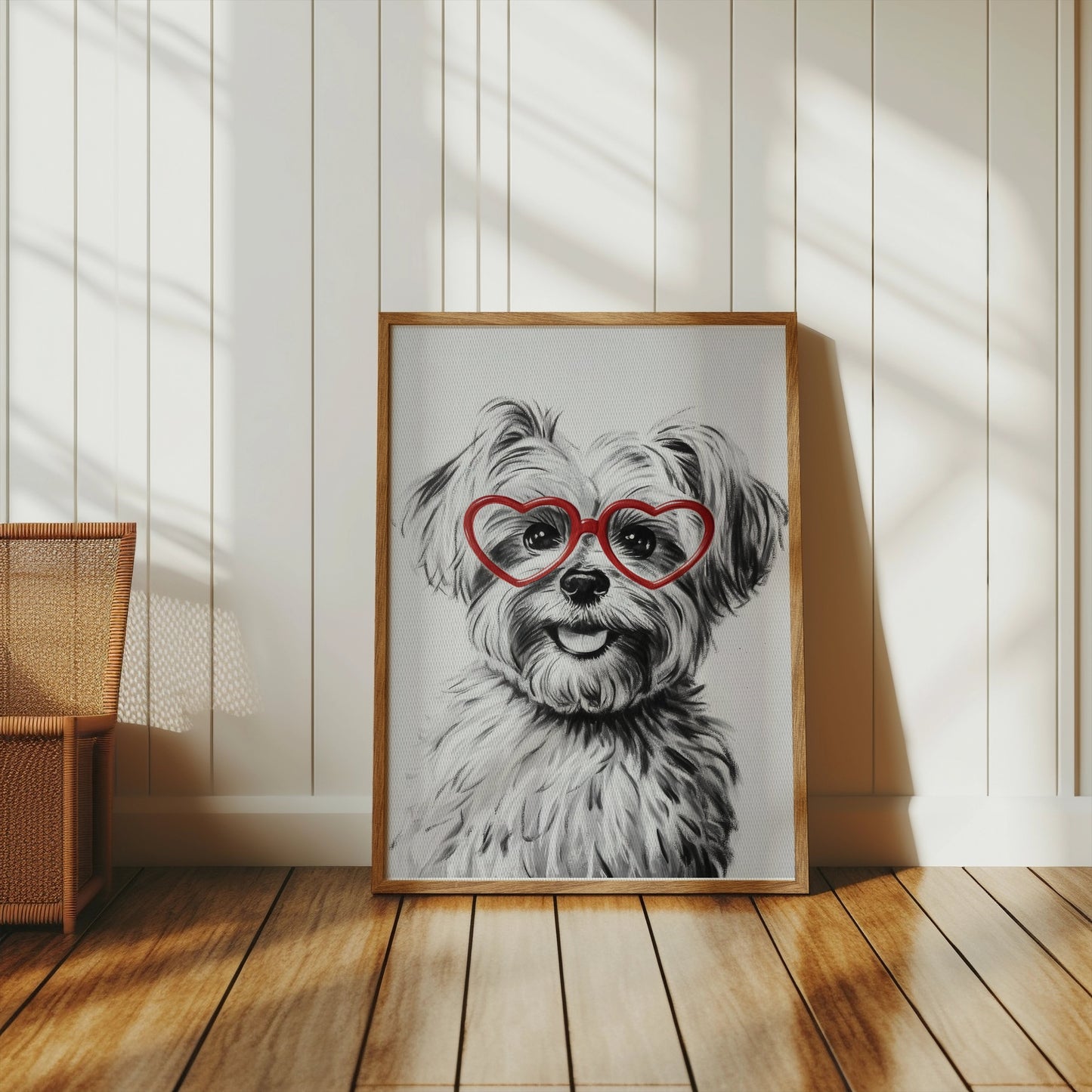Premium Poster of Adorable Dog with Red Heart Glasses Posters