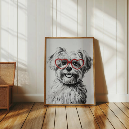 Premium Poster of Adorable Dog with Red Heart Glasses Posters