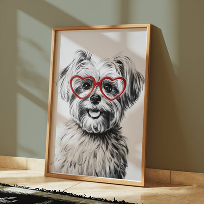 Premium Poster of Adorable Dog with Red Heart Glasses Posters