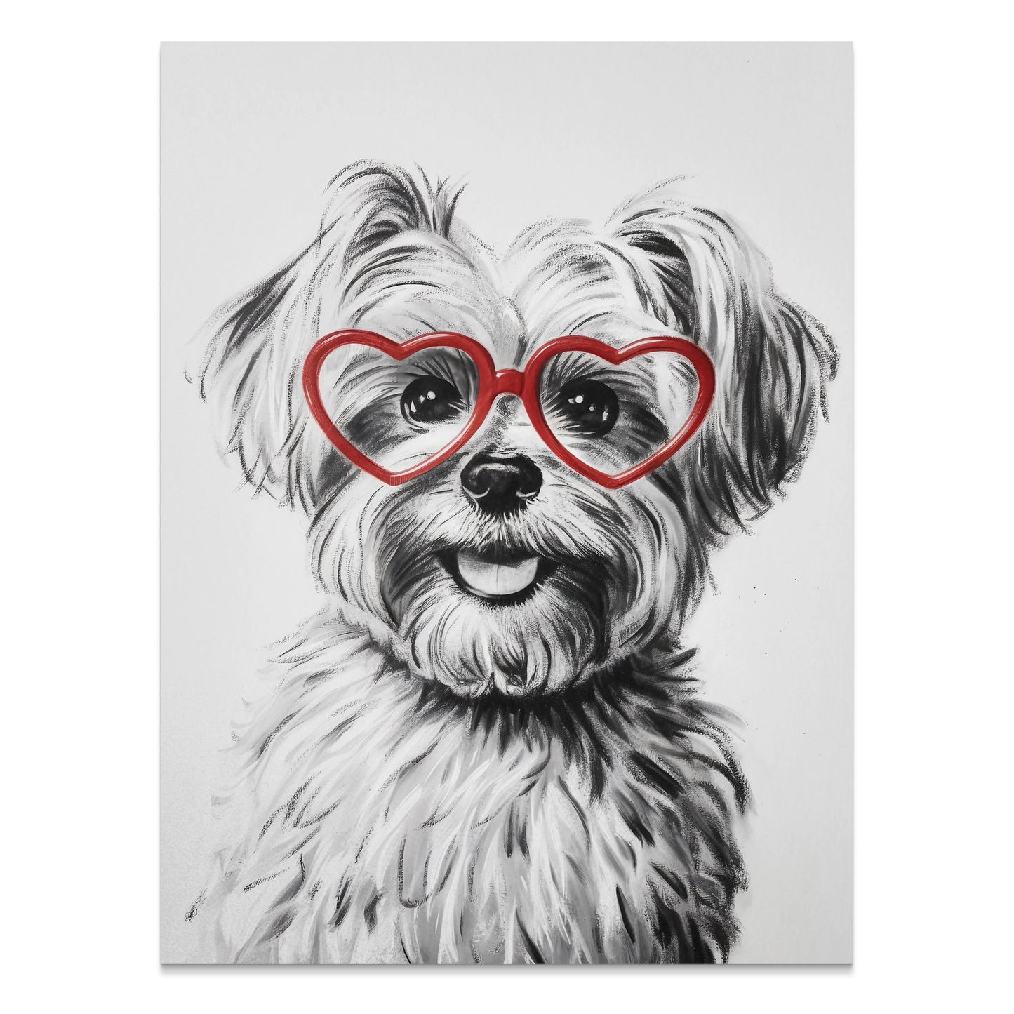 Premium Poster of Adorable Dog with Red Heart Glasses Posters