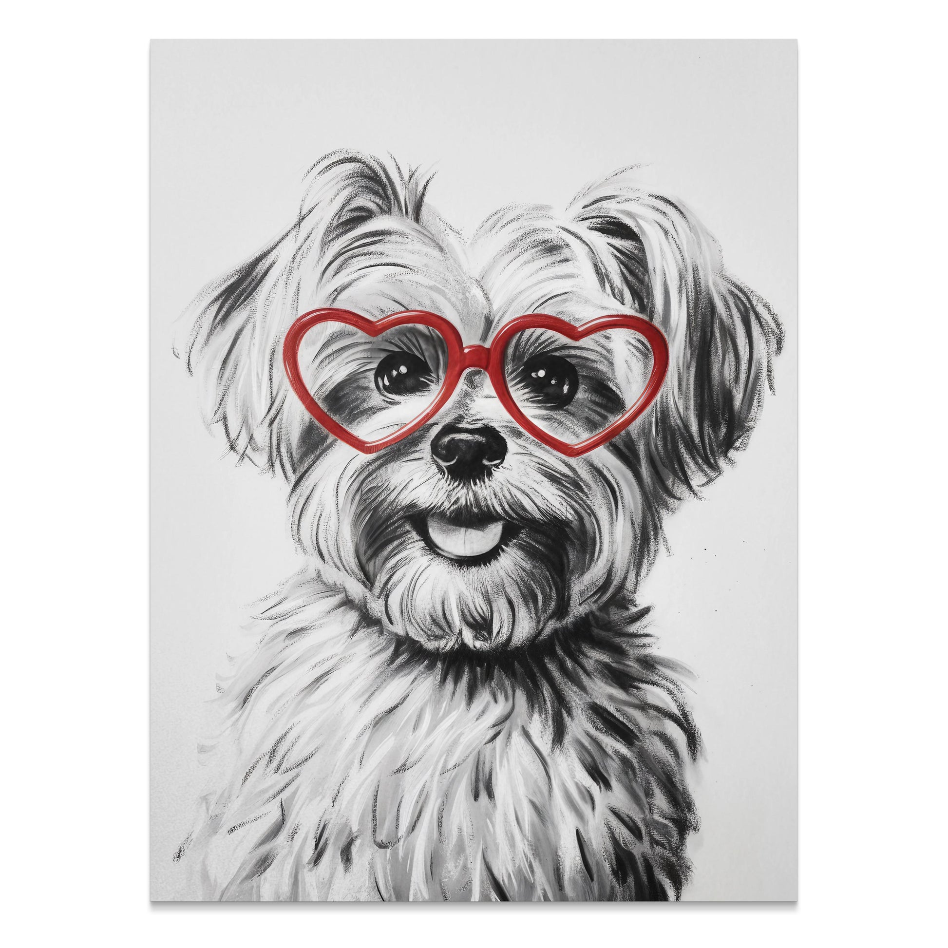 Premium Poster of Adorable Dog with Red Heart Glasses Posters