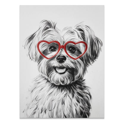 Premium Poster of Adorable Dog with Red Heart Glasses Posters