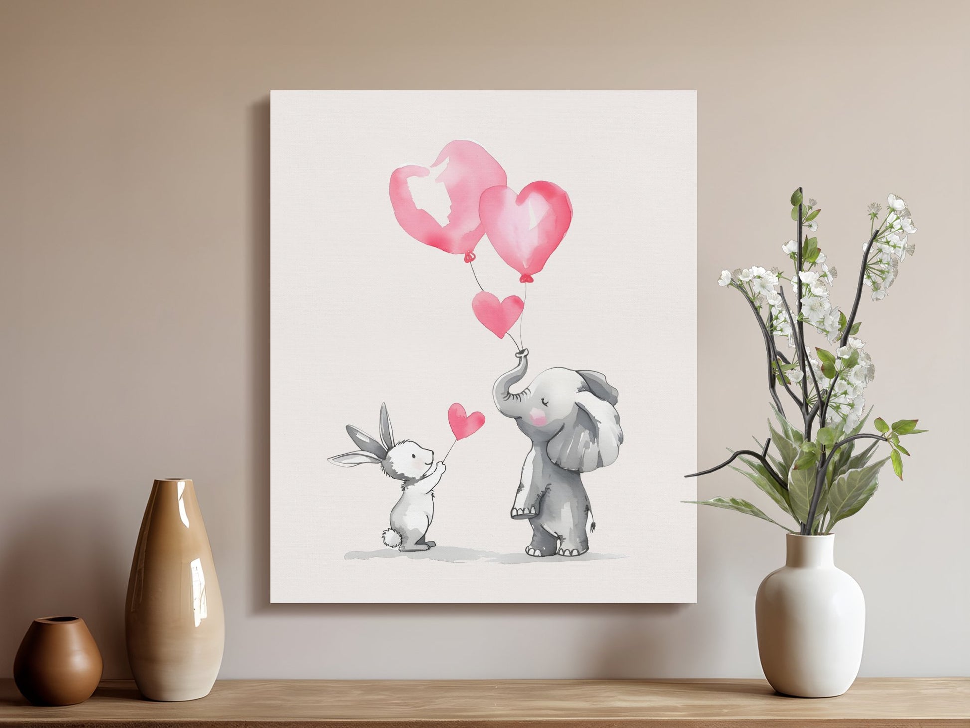 Premium Poster of Adorable Elephant and Bunny Nursery Canvas Wraps