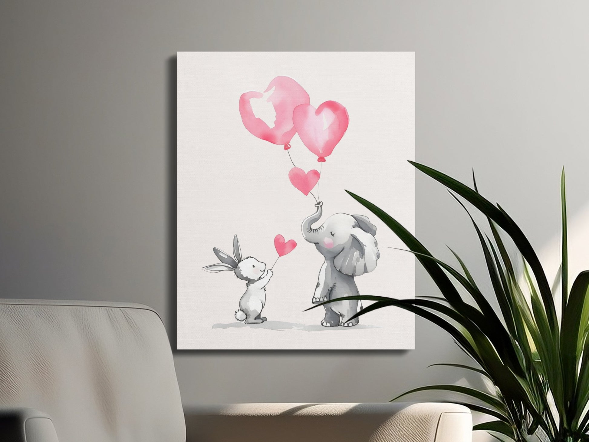 Premium Poster of Adorable Elephant and Bunny Nursery Canvas Wraps