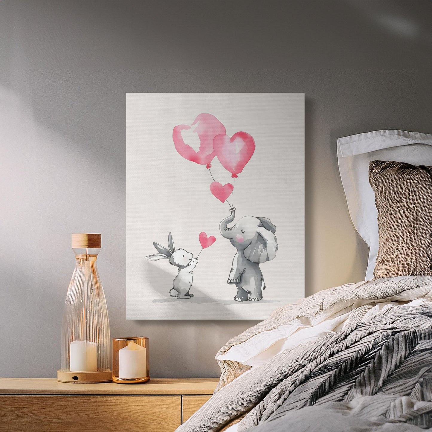 Premium Poster of Adorable Elephant and Bunny Nursery Canvas Wraps
