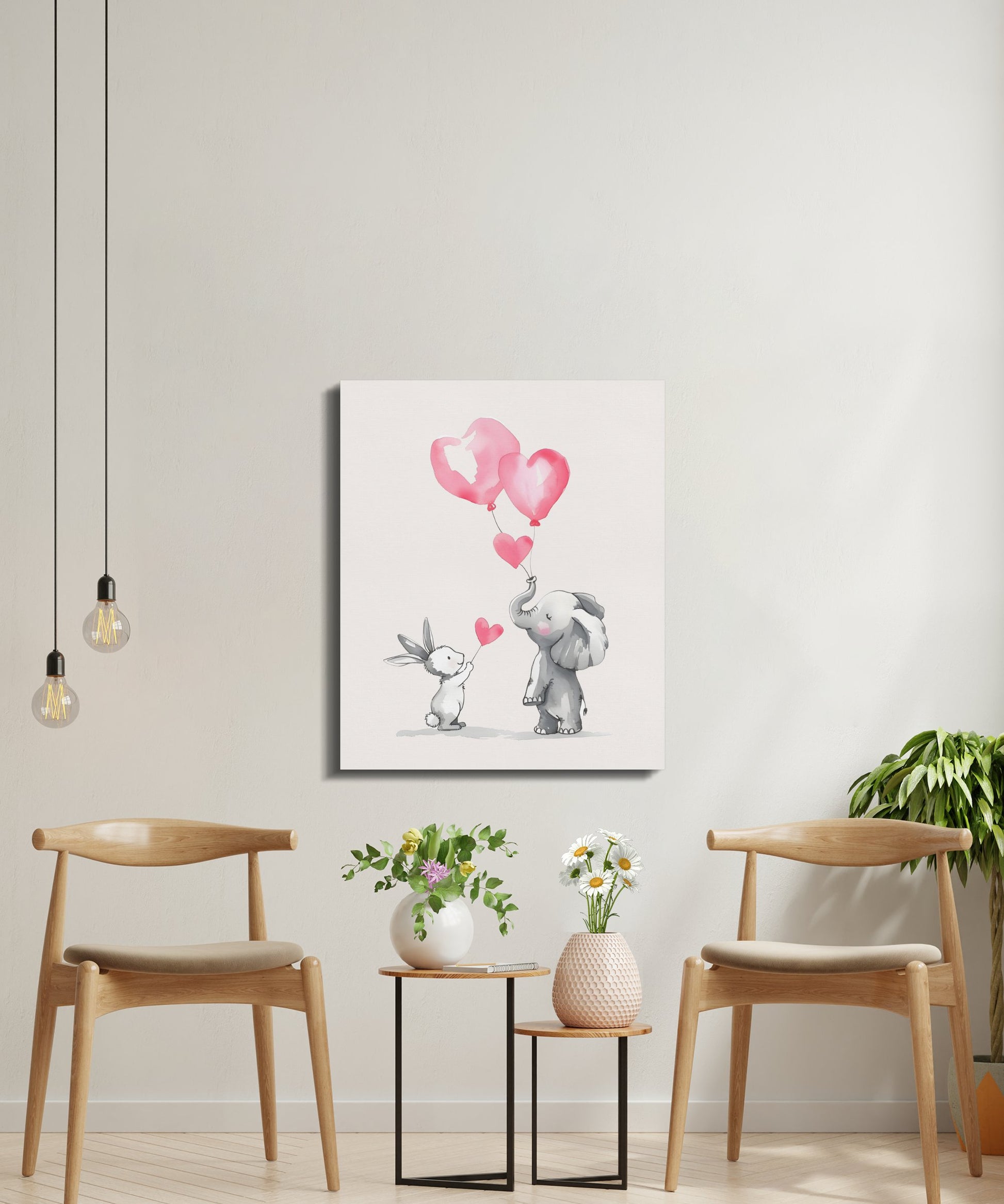 Premium Poster of Adorable Elephant and Bunny Nursery Canvas Wraps