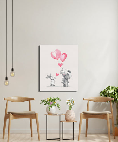 Premium Poster of Adorable Elephant and Bunny Nursery Canvas Wraps