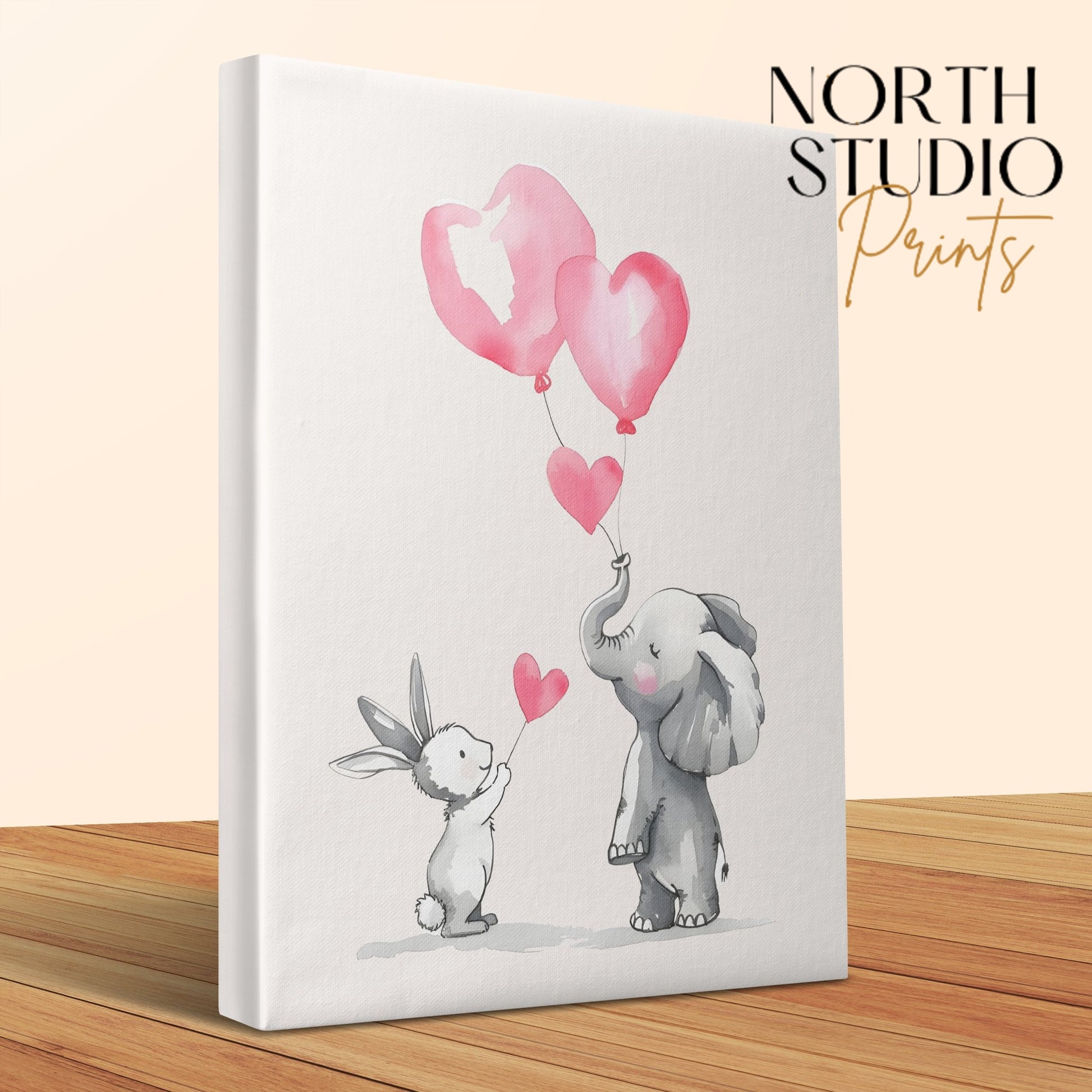 Premium Poster of Adorable Elephant and Bunny Nursery Canvas Wraps