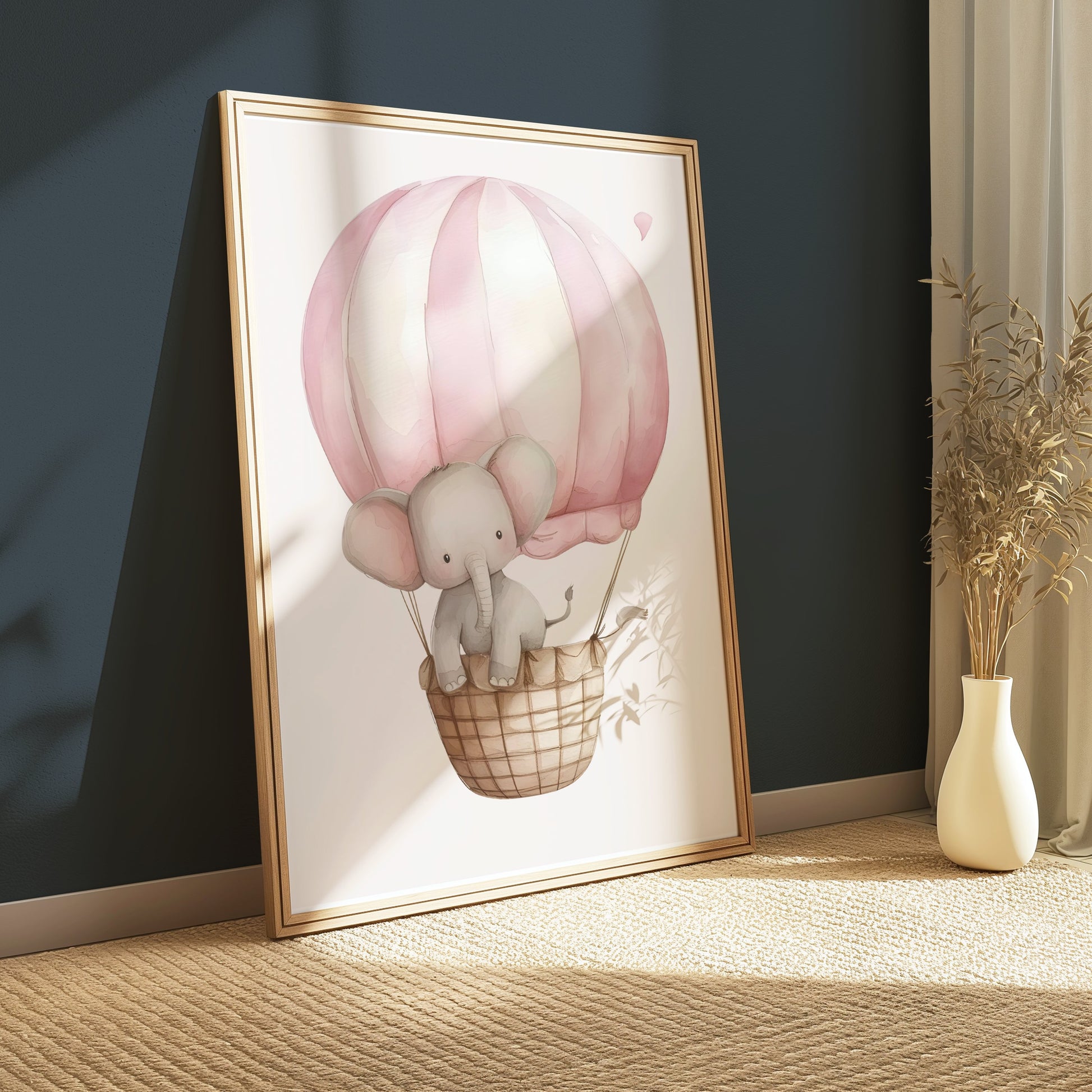 Premium Poster of Adorable Elephant in Hot Air Balloon Kids Posters