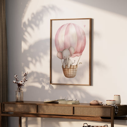 Premium Poster of Adorable Elephant in Hot Air Balloon Kids Posters