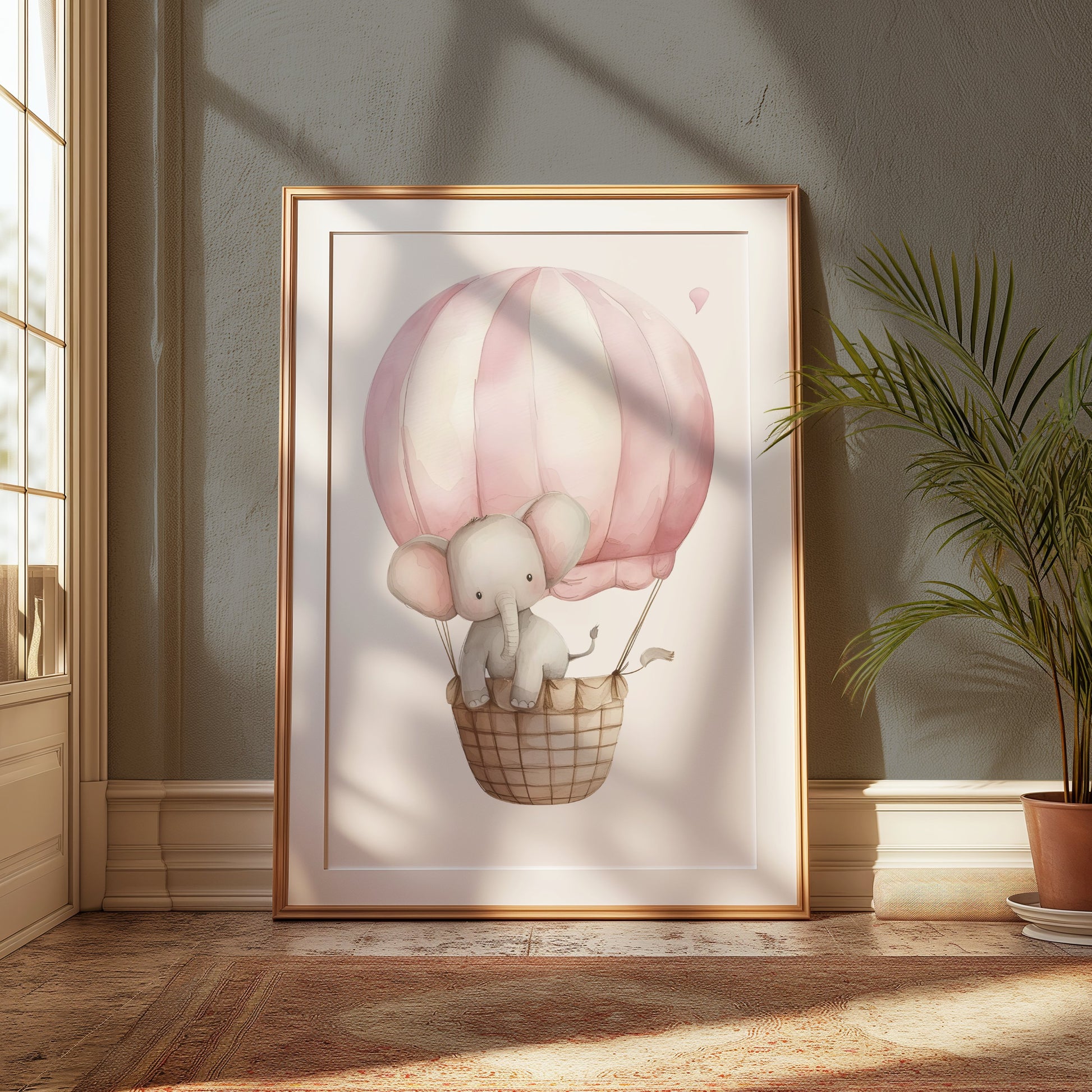 Premium Poster of Adorable Elephant in Hot Air Balloon Kids Posters