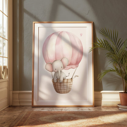 Premium Poster of Adorable Elephant in Hot Air Balloon Kids Posters
