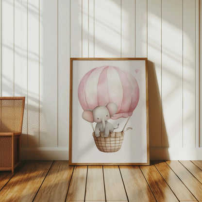 Premium Poster of Adorable Elephant in Hot Air Balloon Kids Posters