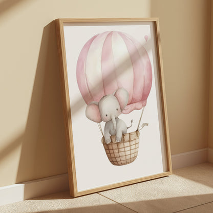 Premium Poster of Adorable Elephant in Hot Air Balloon Kids Posters