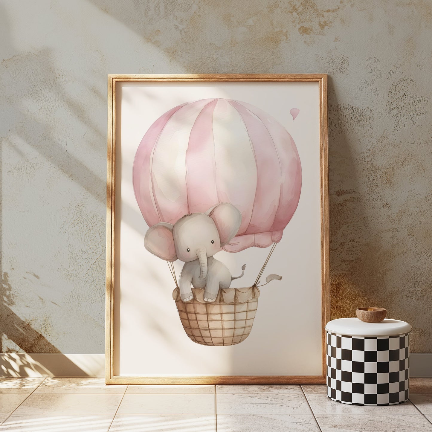 Premium Poster of Adorable Elephant in Hot Air Balloon Kids Posters