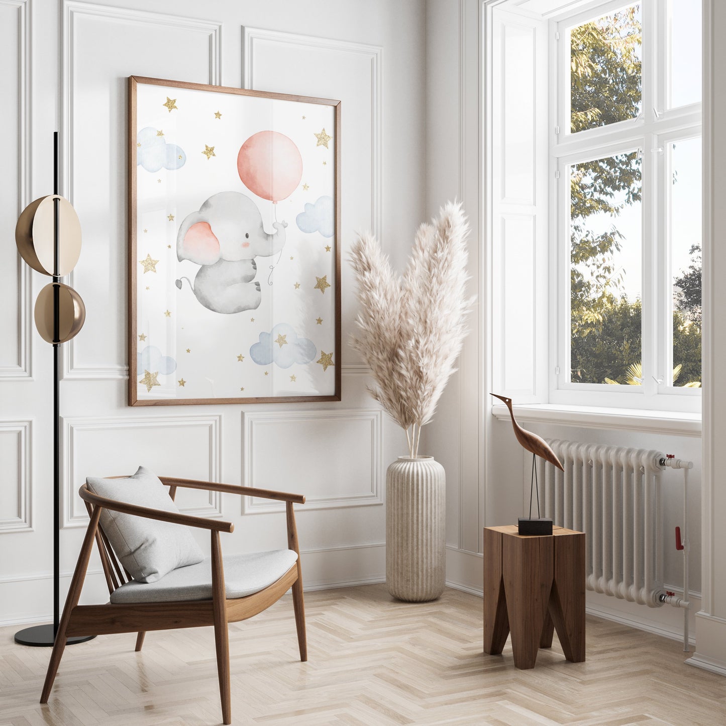 Premium Poster of Adorable Elephant with Balloon and Stars Posters