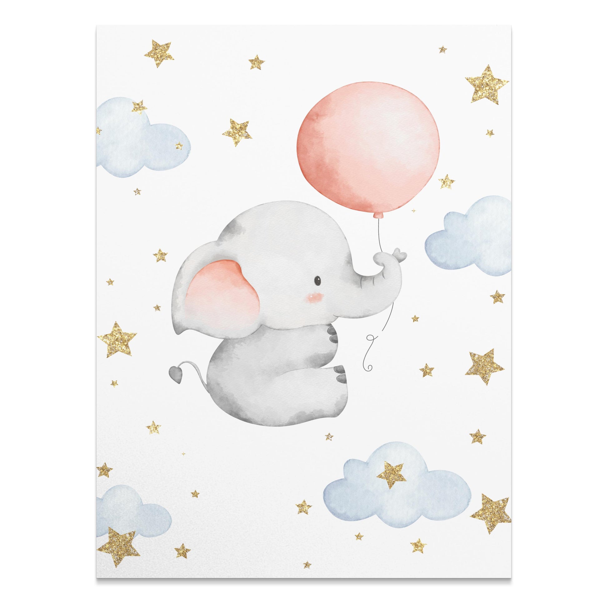 Premium Poster of Adorable Elephant with Balloon and Stars Posters