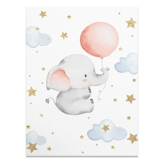 Premium Poster of Adorable Elephant with Balloon and Stars Posters