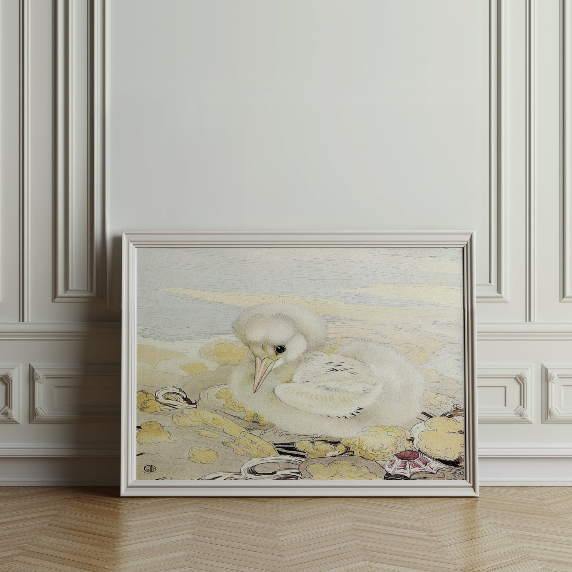 Premium Poster of Adorable Fluffy White Bird Illustration Art Posters