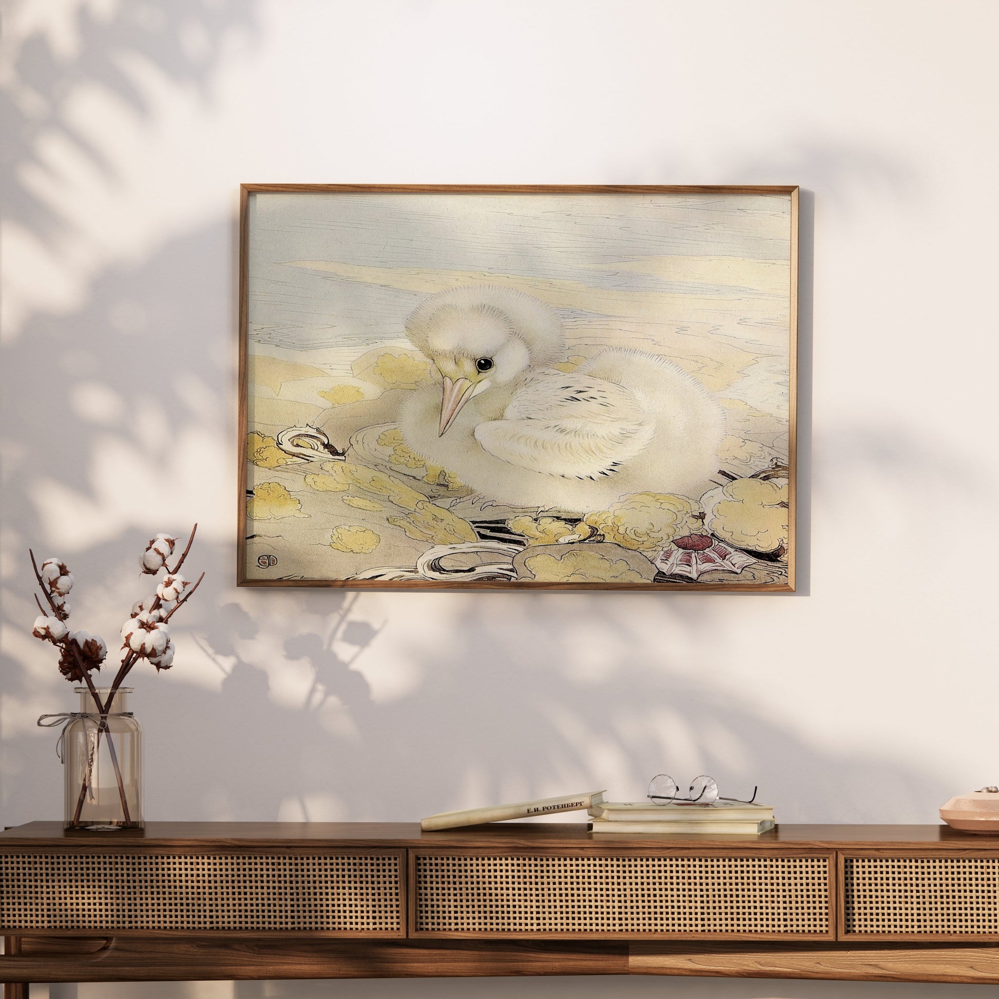 Premium Poster of Adorable Fluffy White Bird Illustration Art Posters