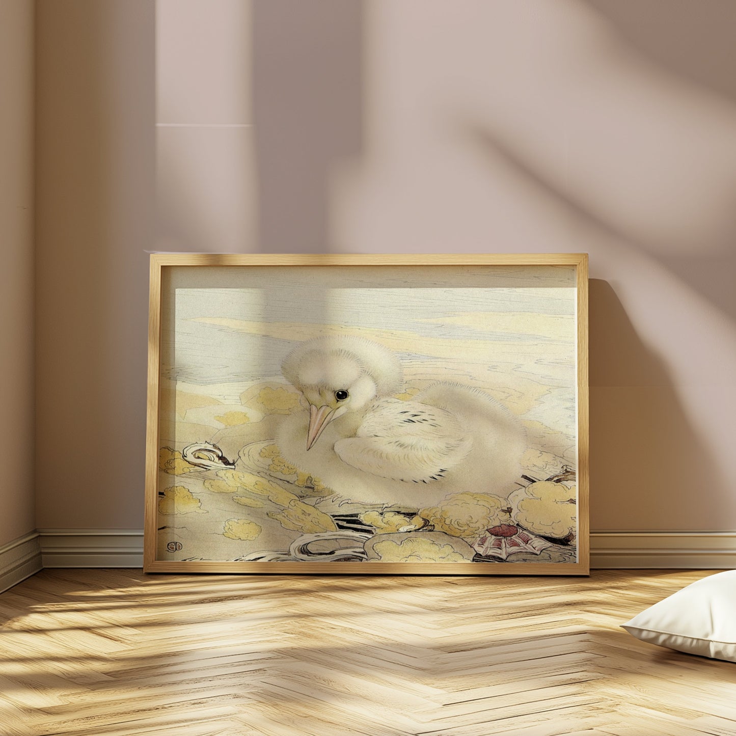 Premium Poster of Adorable Fluffy White Bird Illustration Art Posters