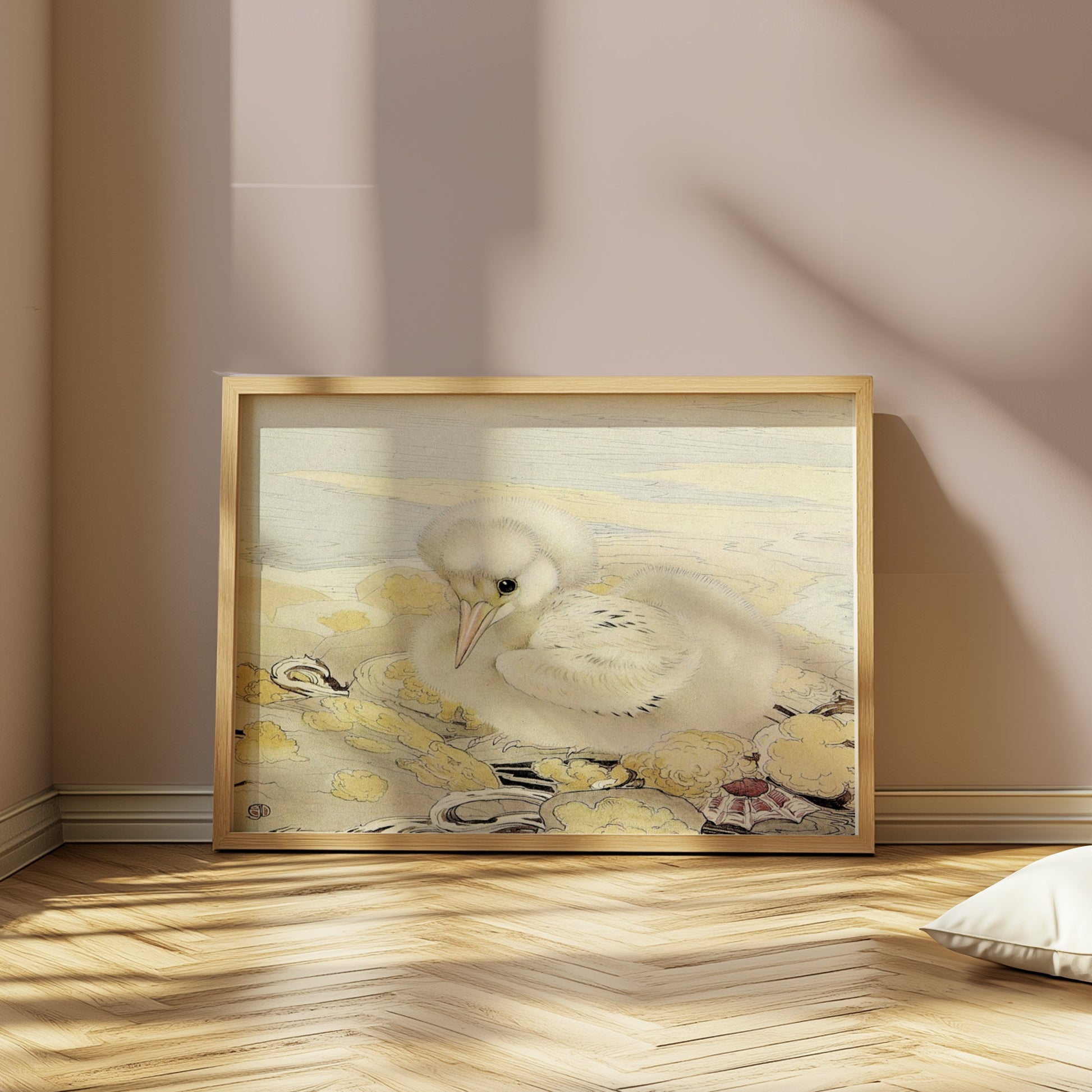 Premium Poster of Adorable Fluffy White Bird Illustration Art Posters