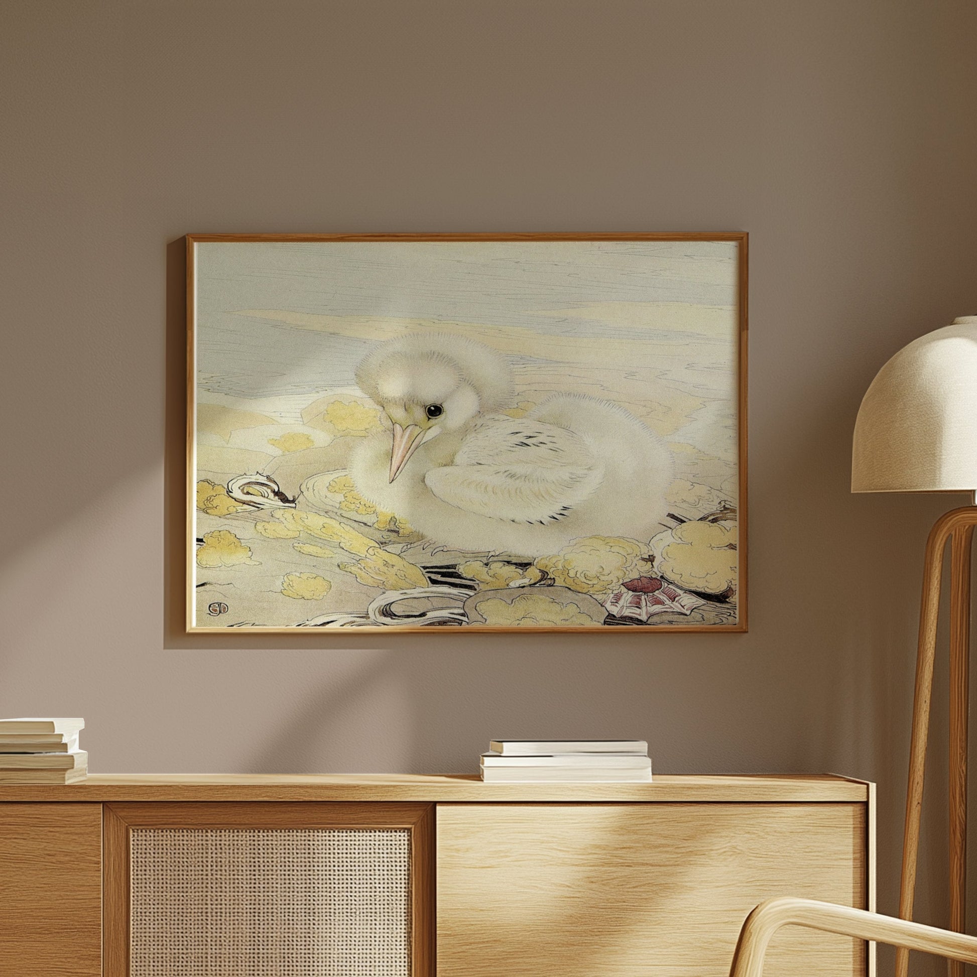 Premium Poster of Adorable Fluffy White Bird Illustration Art Posters