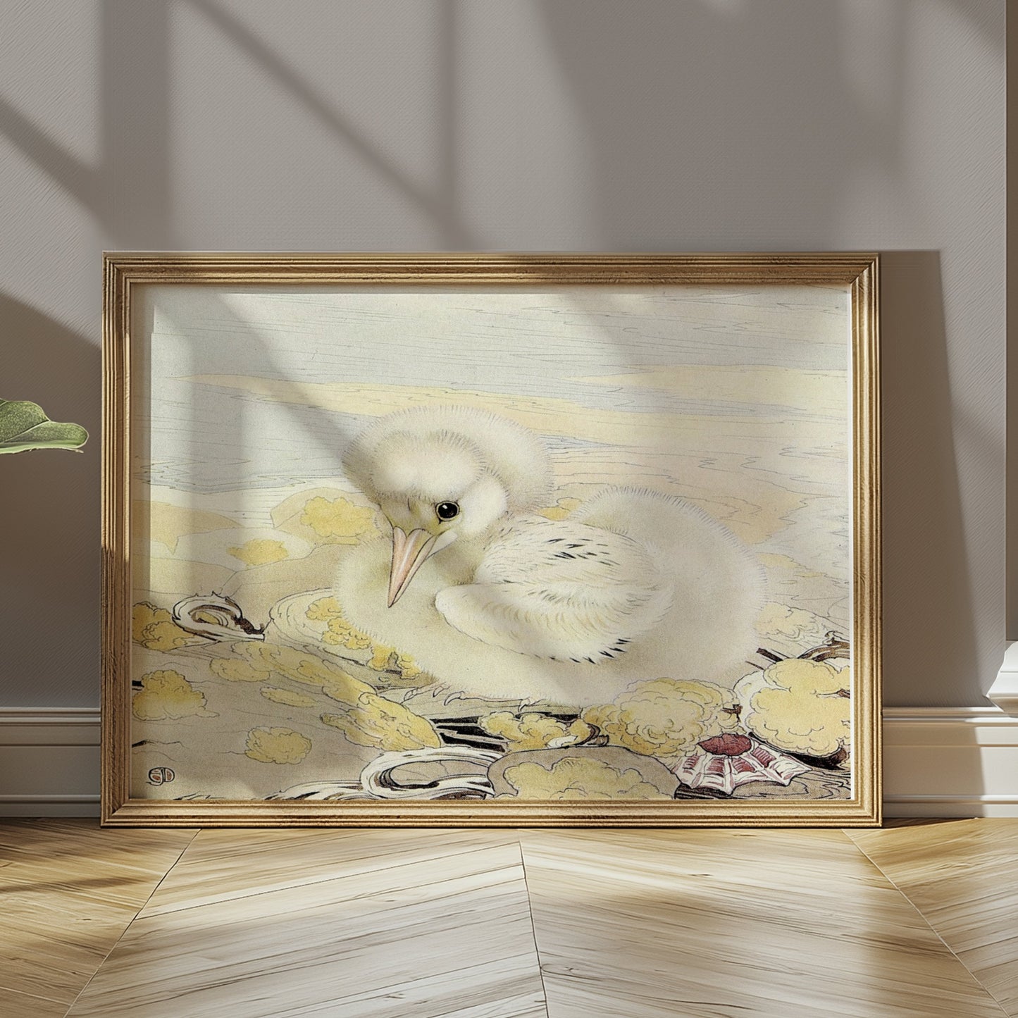Premium Poster of Adorable Fluffy White Bird Illustration Art Posters