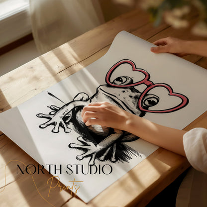 Premium Poster of Adorable Frog With Heart Glasses Posters