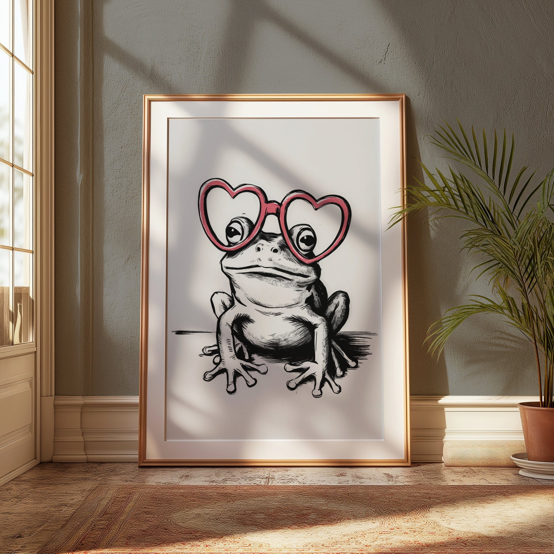 Premium Poster of Adorable Frog With Heart Glasses Posters