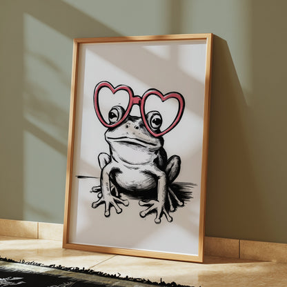 Premium Poster of Adorable Frog With Heart Glasses Posters
