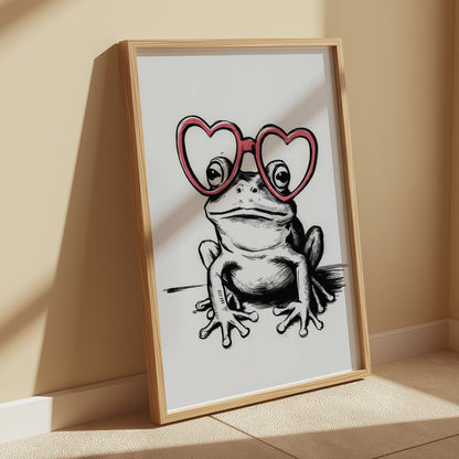 Premium Poster of Adorable Frog With Heart Glasses Posters