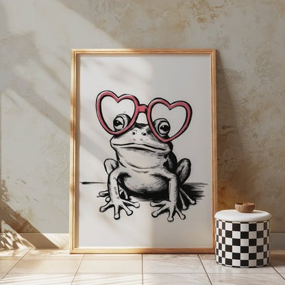 Premium Poster of Adorable Frog With Heart Glasses Posters