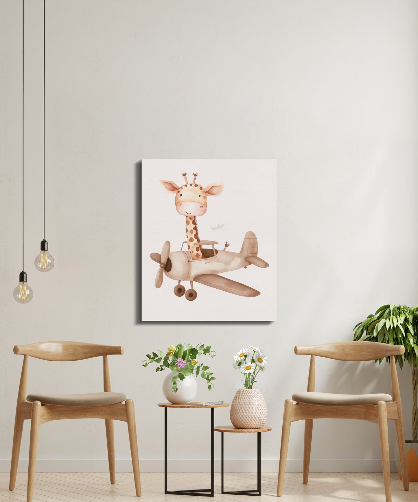 Premium Poster of Adorable Giraffe Flying Airplane Canvas Wraps