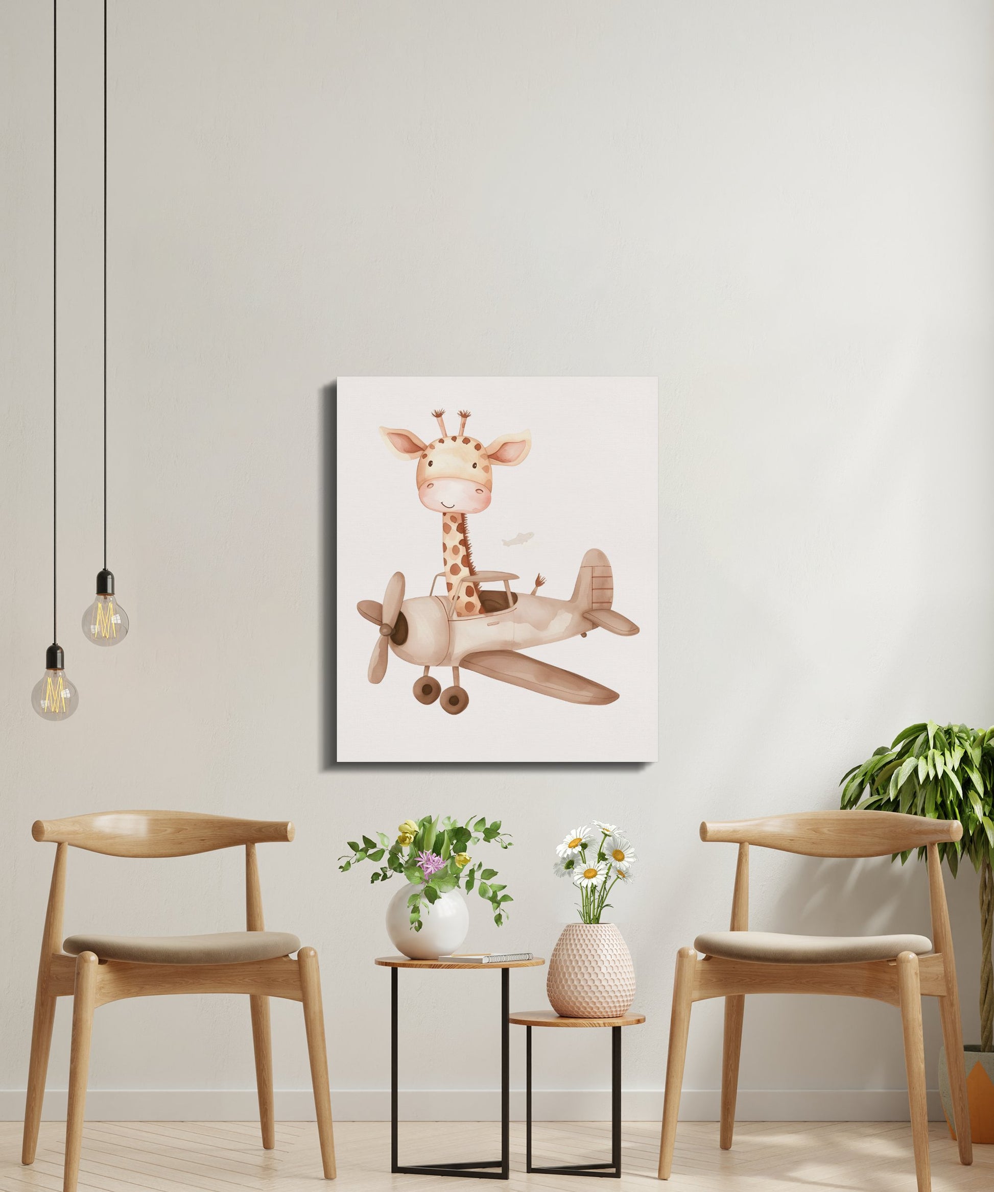 Premium Poster of Adorable Giraffe Flying Airplane Canvas Wraps