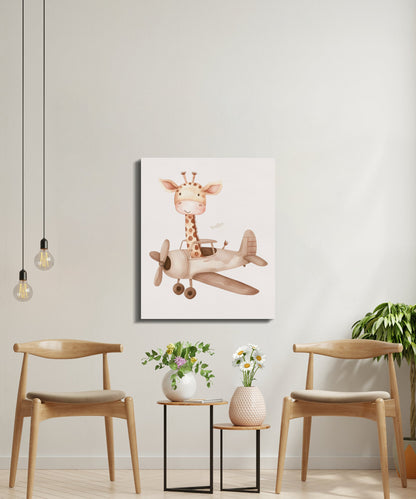 Premium Poster of Adorable Giraffe Flying Airplane Canvas Wraps