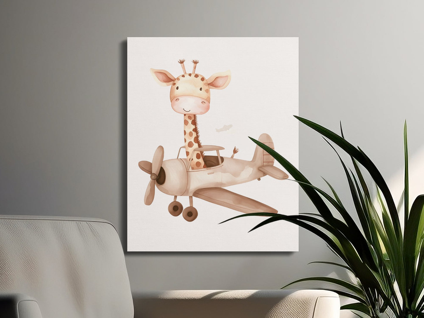 Premium Poster of Adorable Giraffe Flying Airplane Canvas Wraps