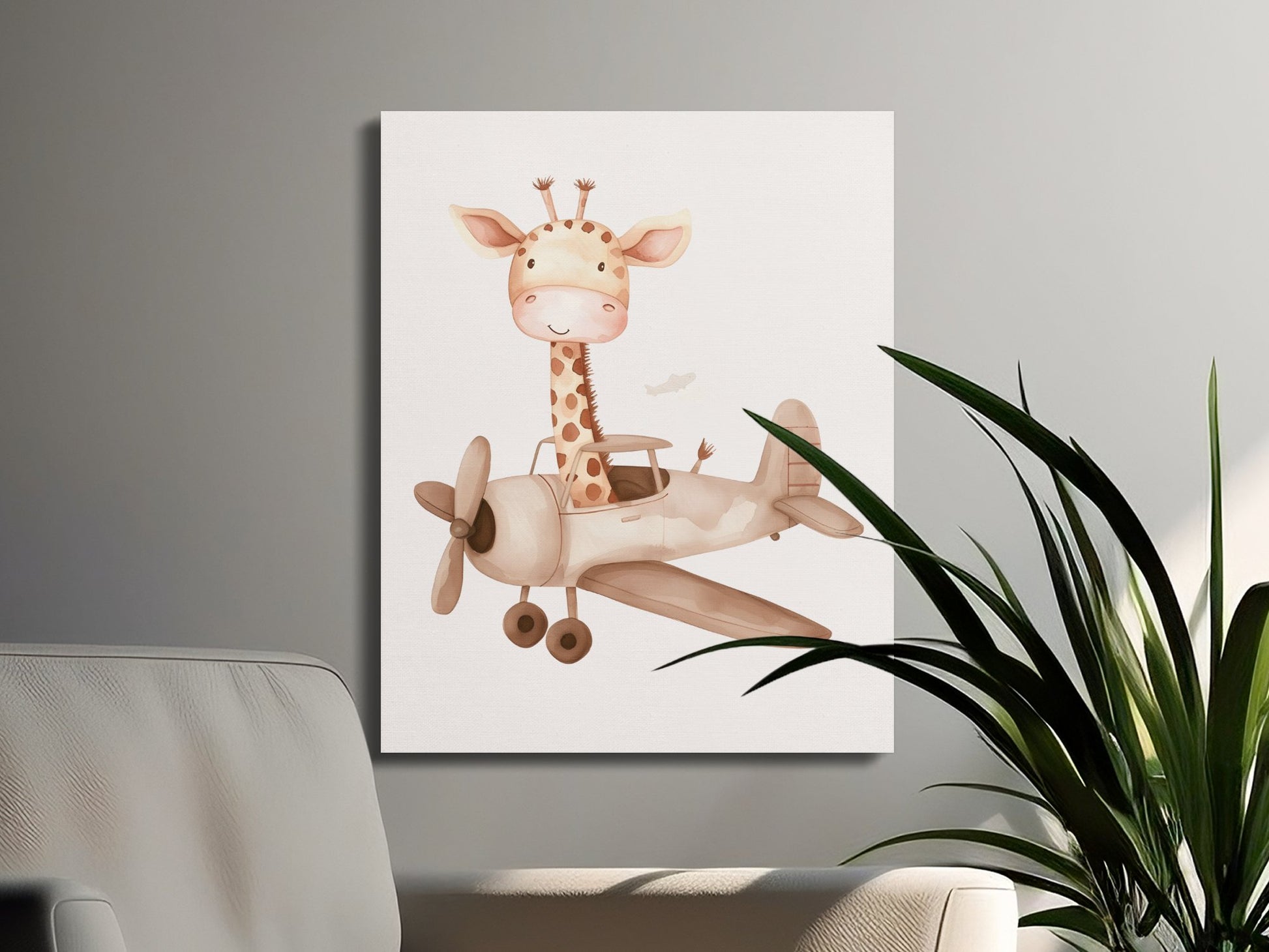 Premium Poster of Adorable Giraffe Flying Airplane Canvas Wraps