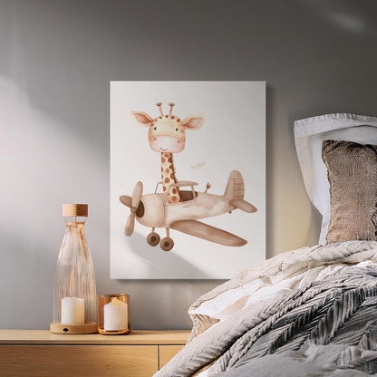 Premium Poster of Adorable Giraffe Flying Airplane Canvas Wraps